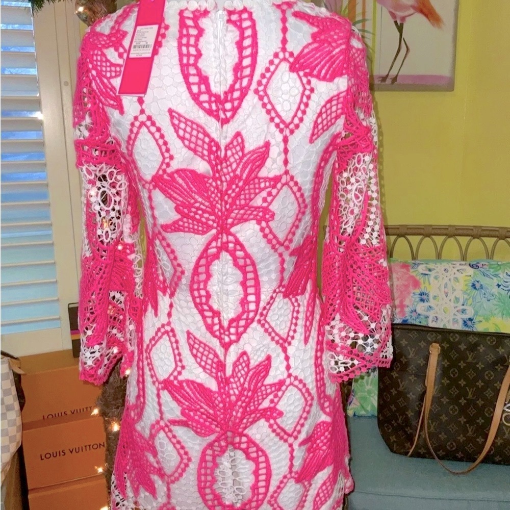 Lilly Pulitzer NWT 🦄 Lottie Romper Pink Juice Stand Crochet $278 Size 00 🦄 - Picture 7 of 15